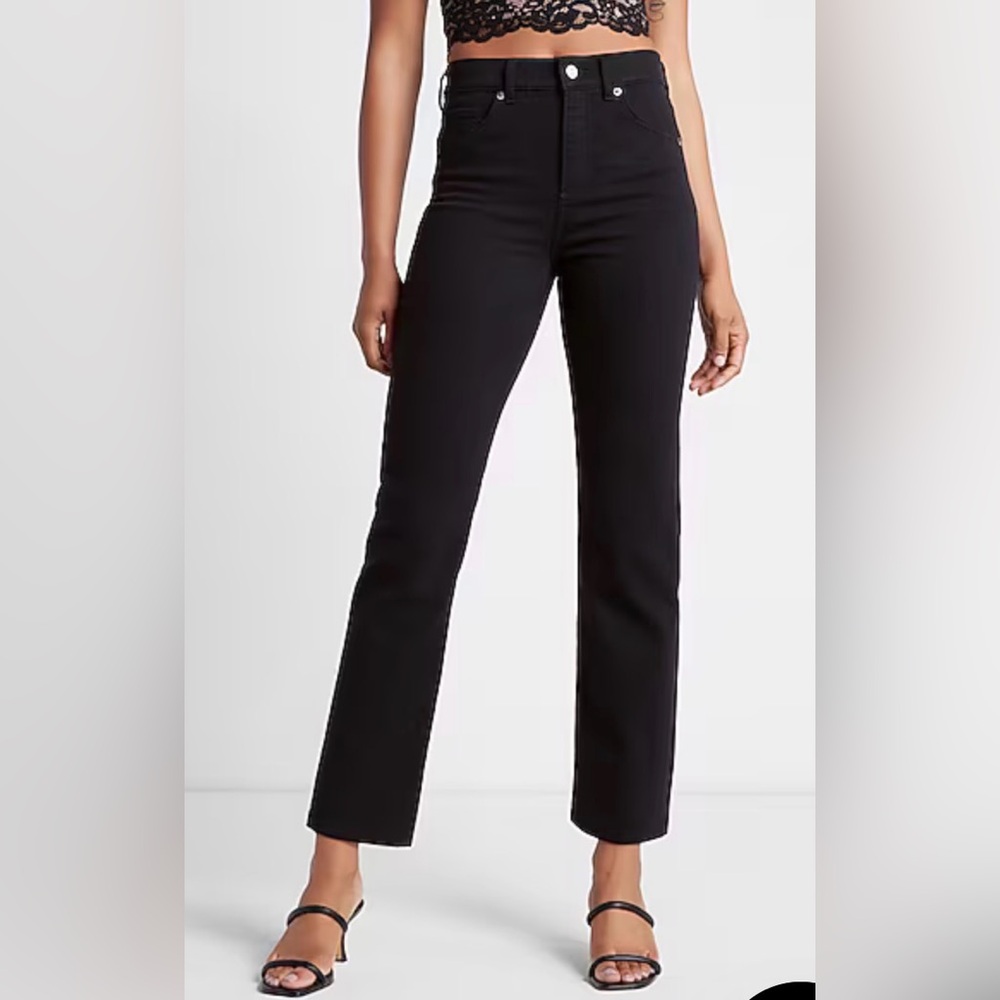 NWT Express High Waisted Black Straight Ankle Jeans 10R